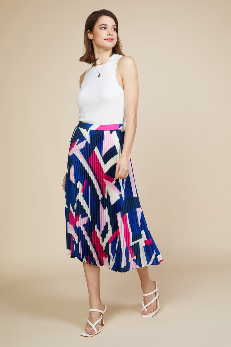 Geometric Pattern Pleated Skirt
