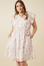 Floral Print Eyelet Ruffle Sleeve Dress (Plus Size)