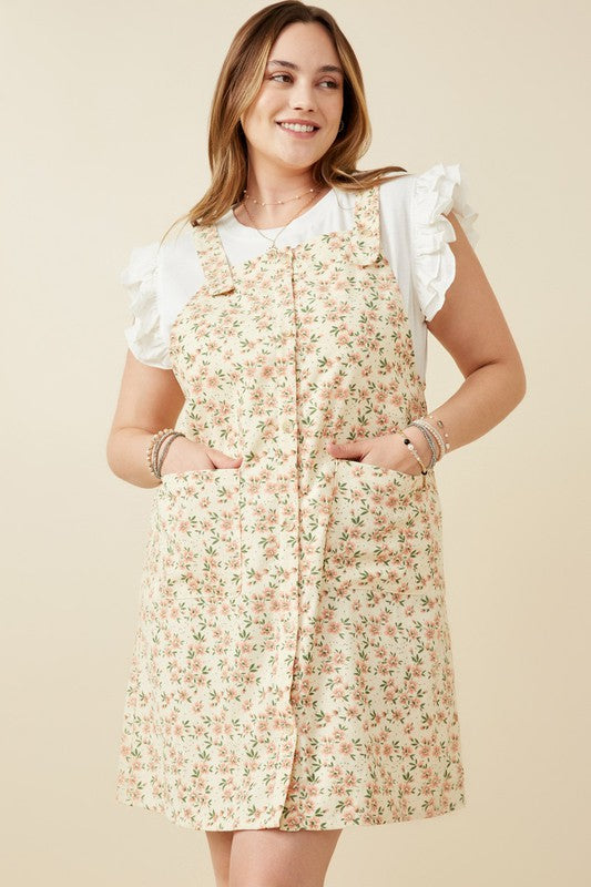 Button Front Corduroy Jumper (Plus Size)