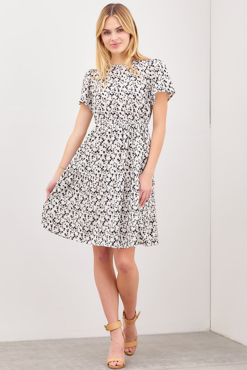 Round Neck Floral Print Midi Dress