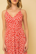 Sleeveless Flower Print Surplice Mini Dress
