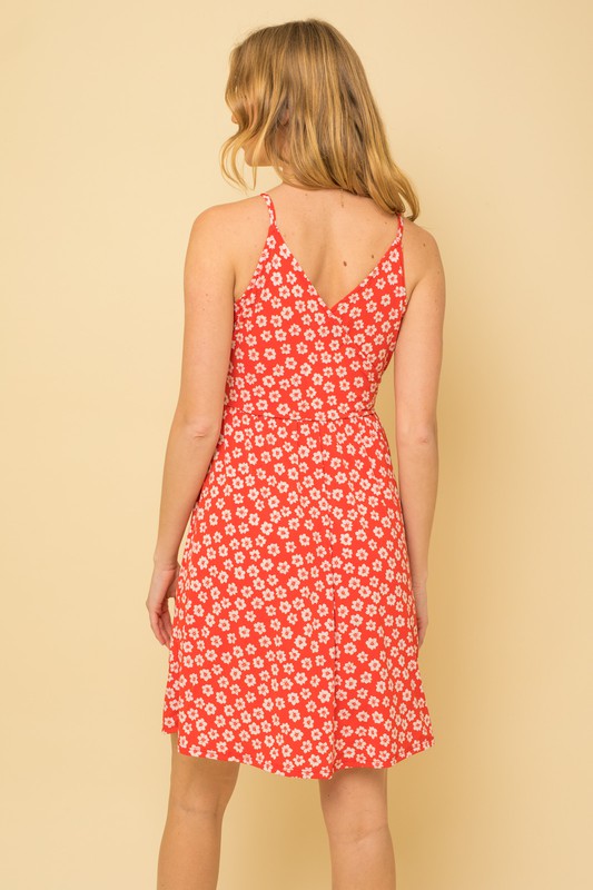 Sleeveless Flower Print Surplice Mini Dress