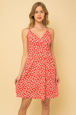Sleeveless Flower Print Surplice Mini Dress