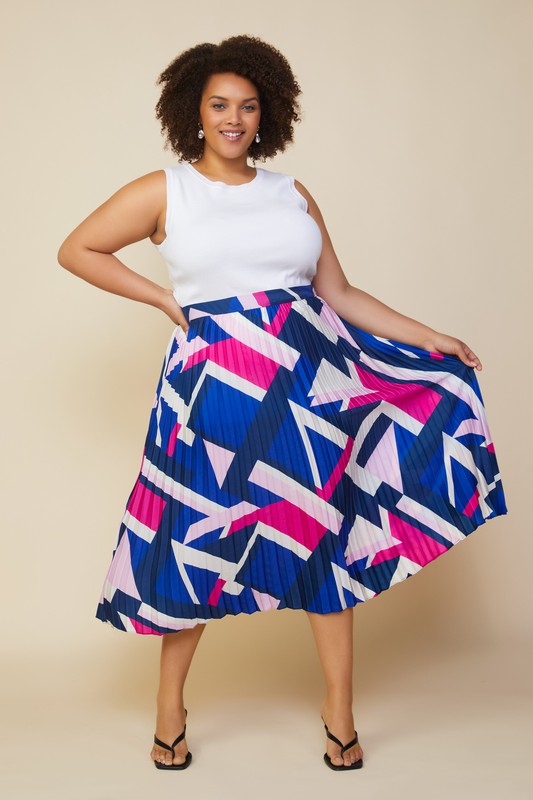 Geometric Pattern Pleated Skirt (Plus Size)