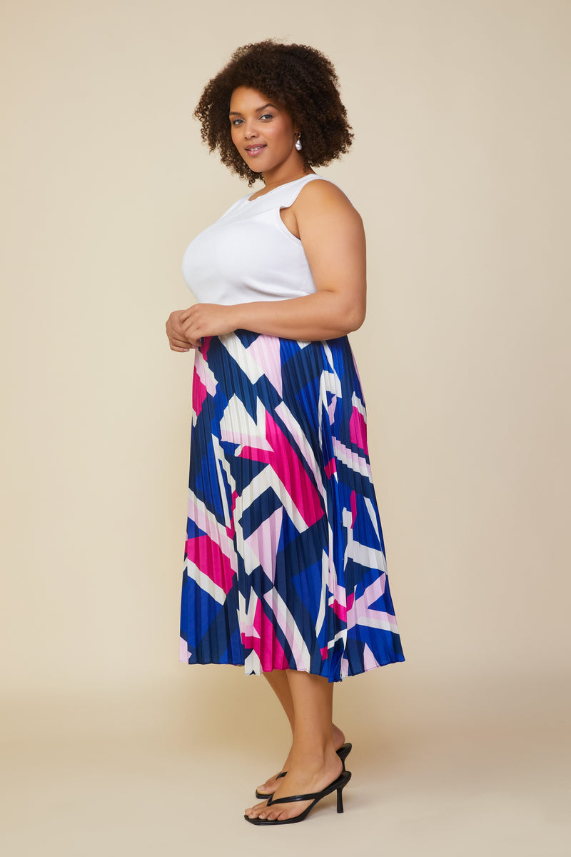 Geometric Pattern Pleated Skirt (Plus Size)