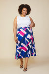 Geometric Pattern Pleated Skirt (Plus Size)