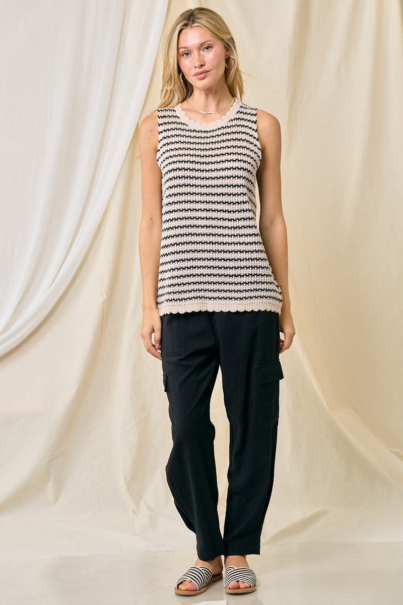 Scalloped Edge Striped Crochet Tank