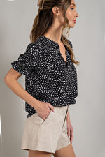 Heart Print Puff Sleeve Blouse