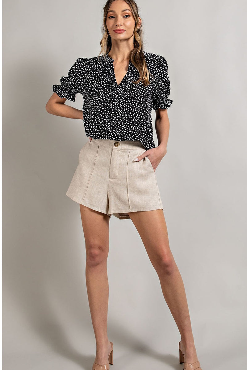 Heart Print Puff Sleeve Blouse