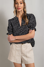 Heart Print Puff Sleeve Blouse