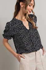 Heart Print Puff Sleeve Blouse