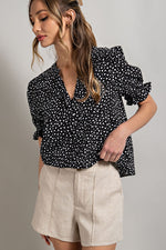 Heart Print Puff Sleeve Blouse