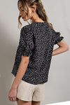 Heart Print Puff Sleeve Blouse