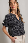 Heart Print Puff Sleeve Blouse