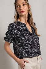 Heart Print Puff Sleeve Blouse