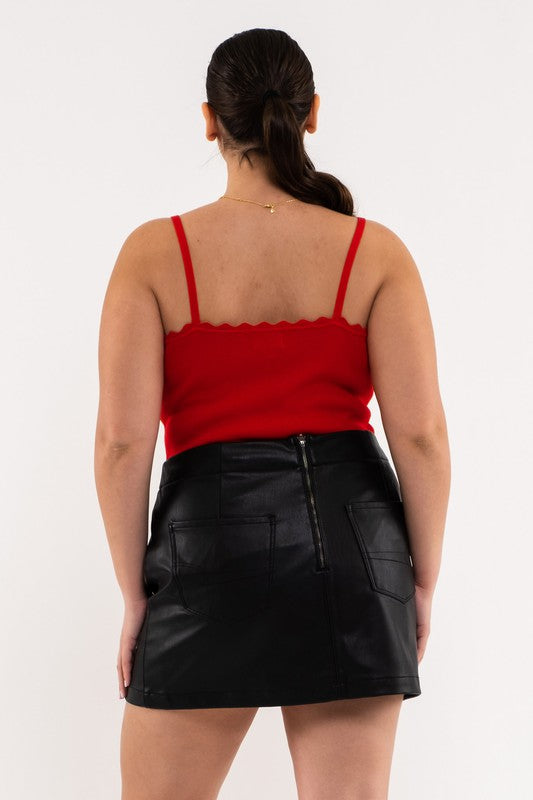 Scallop Detail Cami (Plus Size - Red)