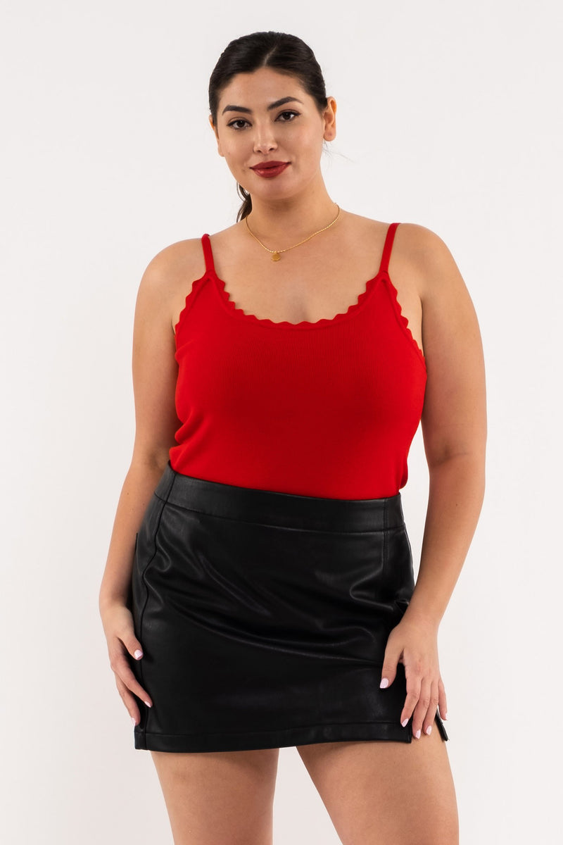 Scallop Detail Cami (Plus Size - Red)