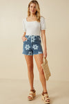 Bold Floral Print Denim Shorts