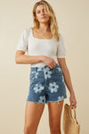 Bold Floral Print Denim Shorts