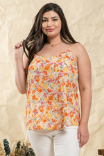 V-Neck Floral Print Cami (Plus Size - Orange Multi)