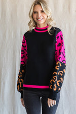 Colorblock Leopard Print Knit Sweater (Plus Size)