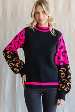 Colorblock Leopard Print Knit Sweater (Plus Size)