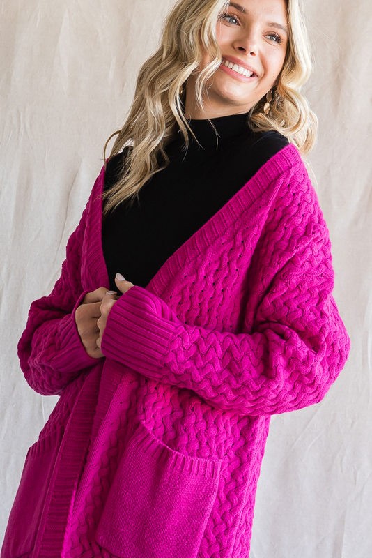 Textured Open Front Knit Cardigan Magenta – In Pursuit Mobile