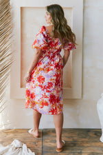 Puff Sleeve Floral Print Midi Dress