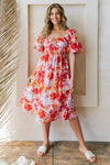 Puff Sleeve Floral Print Midi Dress
