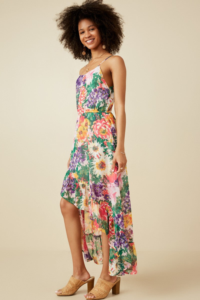 Bold Floral High-Lo Maxi Dress