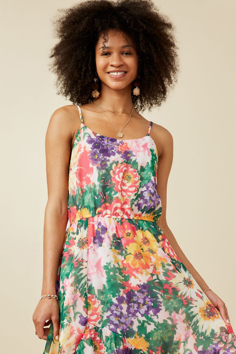 Bold Floral High-Lo Maxi Dress