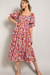 Smocked Top Floral Print Tiered Maxi Dress