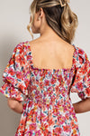 Smocked Top Floral Print Tiered Maxi Dress