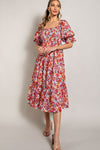 Smocked Top Floral Print Tiered Maxi Dress (Plus Size)