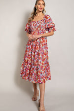 Smocked Top Floral Print Tiered Maxi Dress (Plus Size)