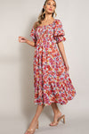 Smocked Top Floral Print Tiered Maxi Dress (Plus Size)