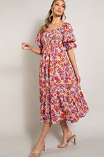 Smocked Top Floral Print Tiered Maxi Dress (Plus Size)