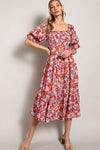 Smocked Top Floral Print Tiered Maxi Dress (Plus Size)