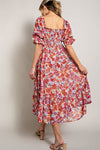 Smocked Top Floral Print Tiered Maxi Dress