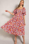 Smocked Top Floral Print Tiered Maxi Dress