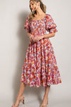 Smocked Top Floral Print Tiered Maxi Dress