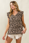 Leopard Print Ruffle Sleeve Top