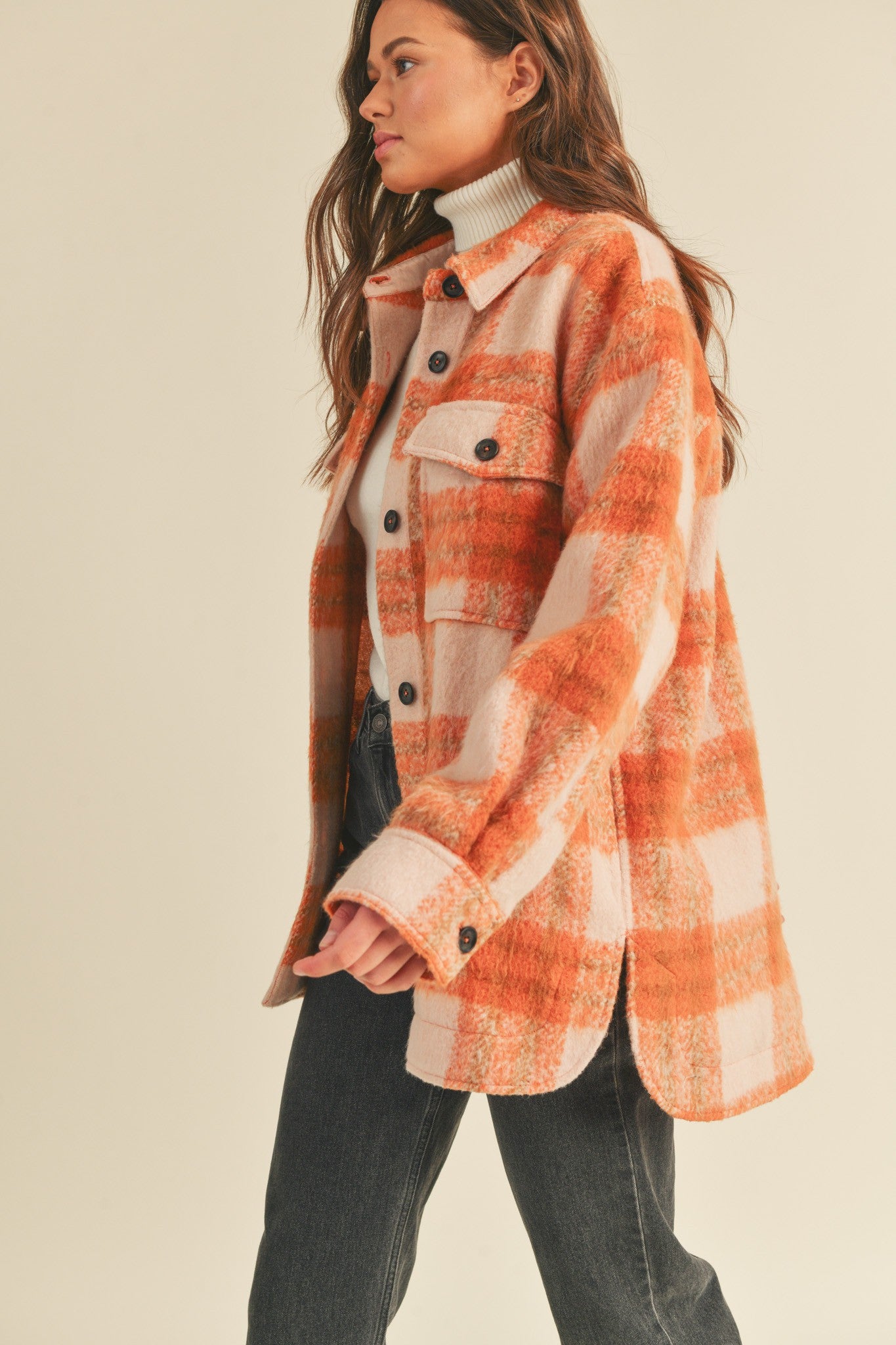 Brushed Plaid Shacket (Orange Mix)