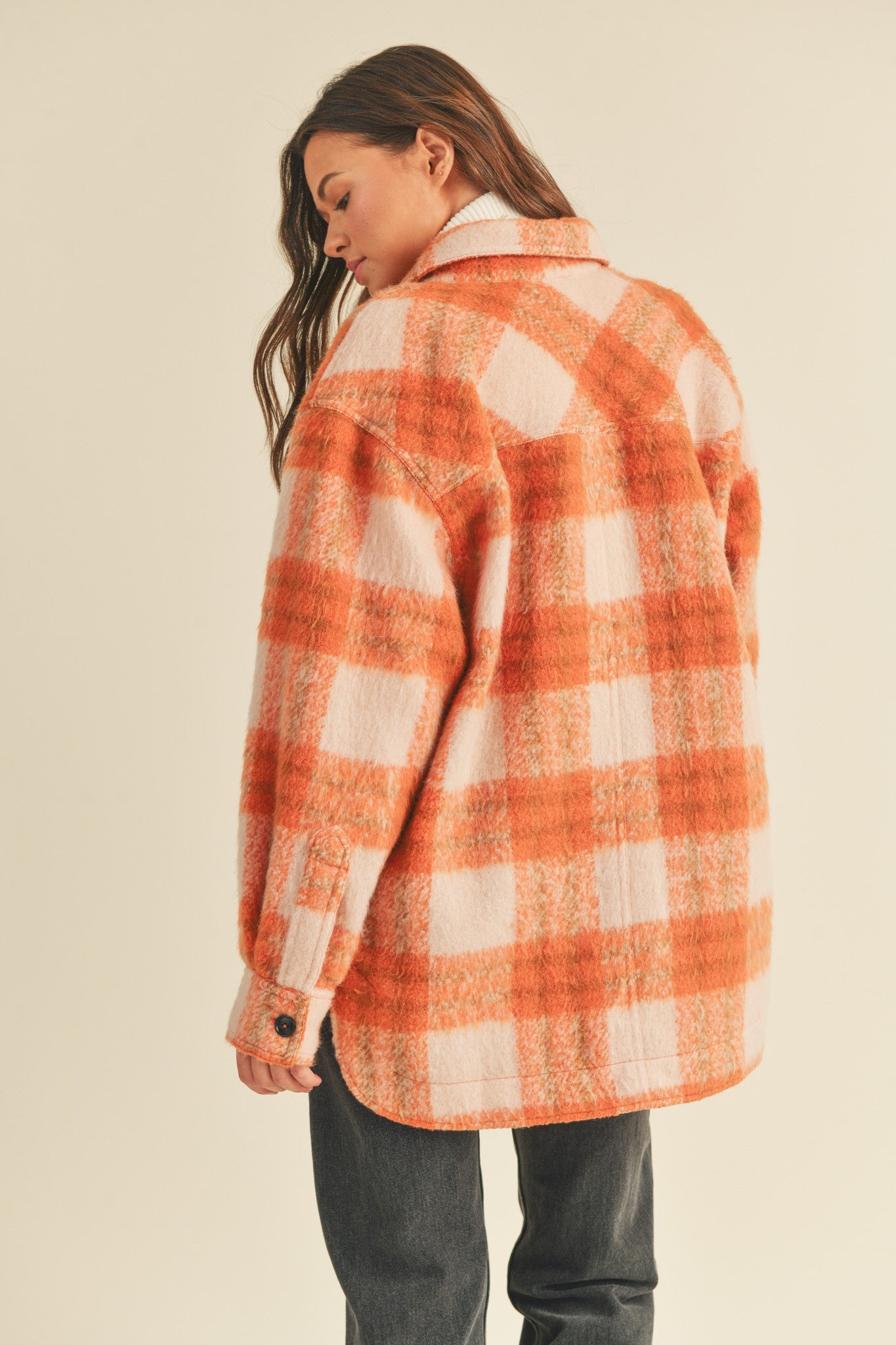 Brushed Plaid Shacket (Orange Mix)