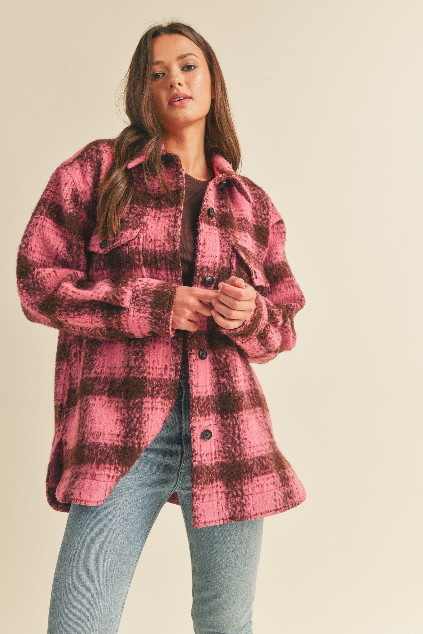 Brushed Plaid Shacket (Pink Mix)