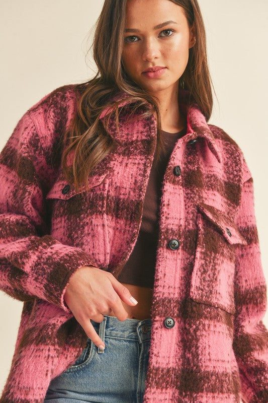 Brushed Plaid Shacket (Pink Mix)
