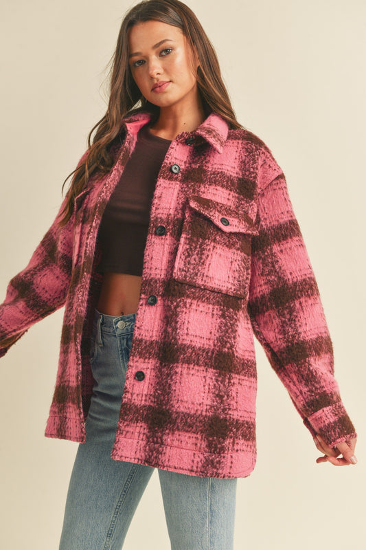 Brushed Plaid Shacket (Pink Mix)