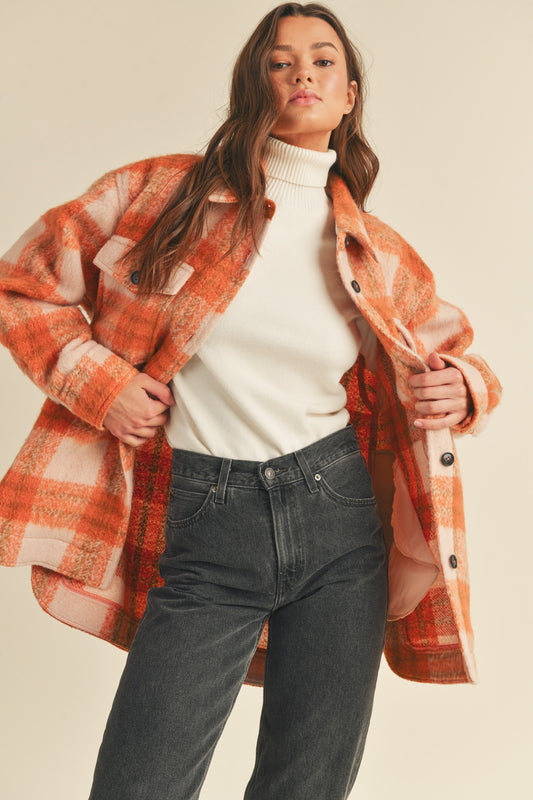 Brushed Plaid Shacket (Orange Mix)