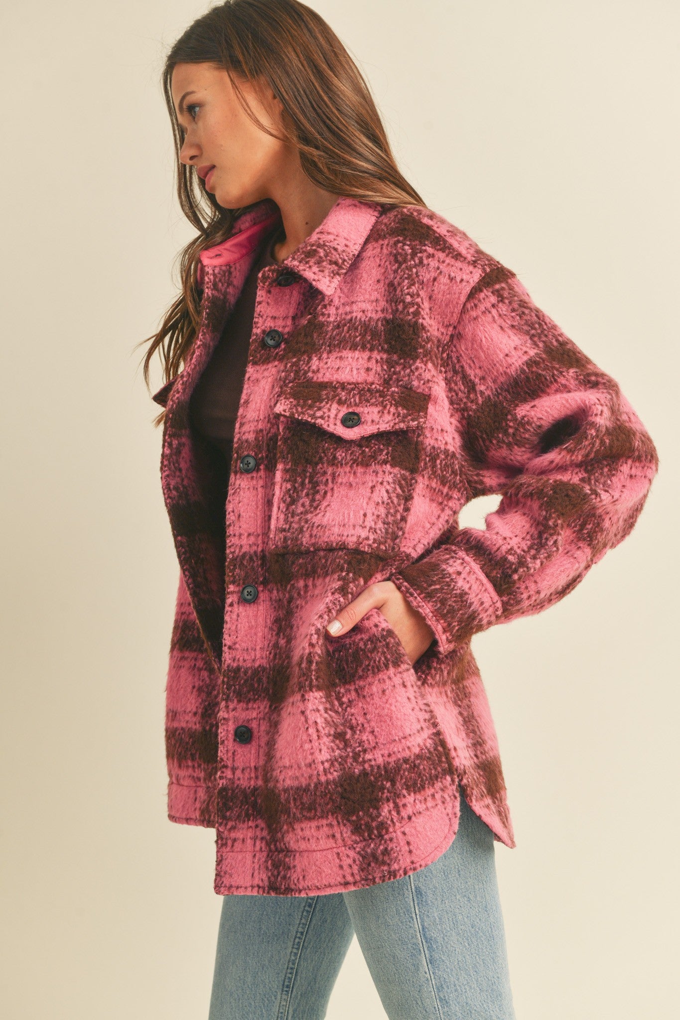 Brushed Plaid Shacket (Pink Mix)
