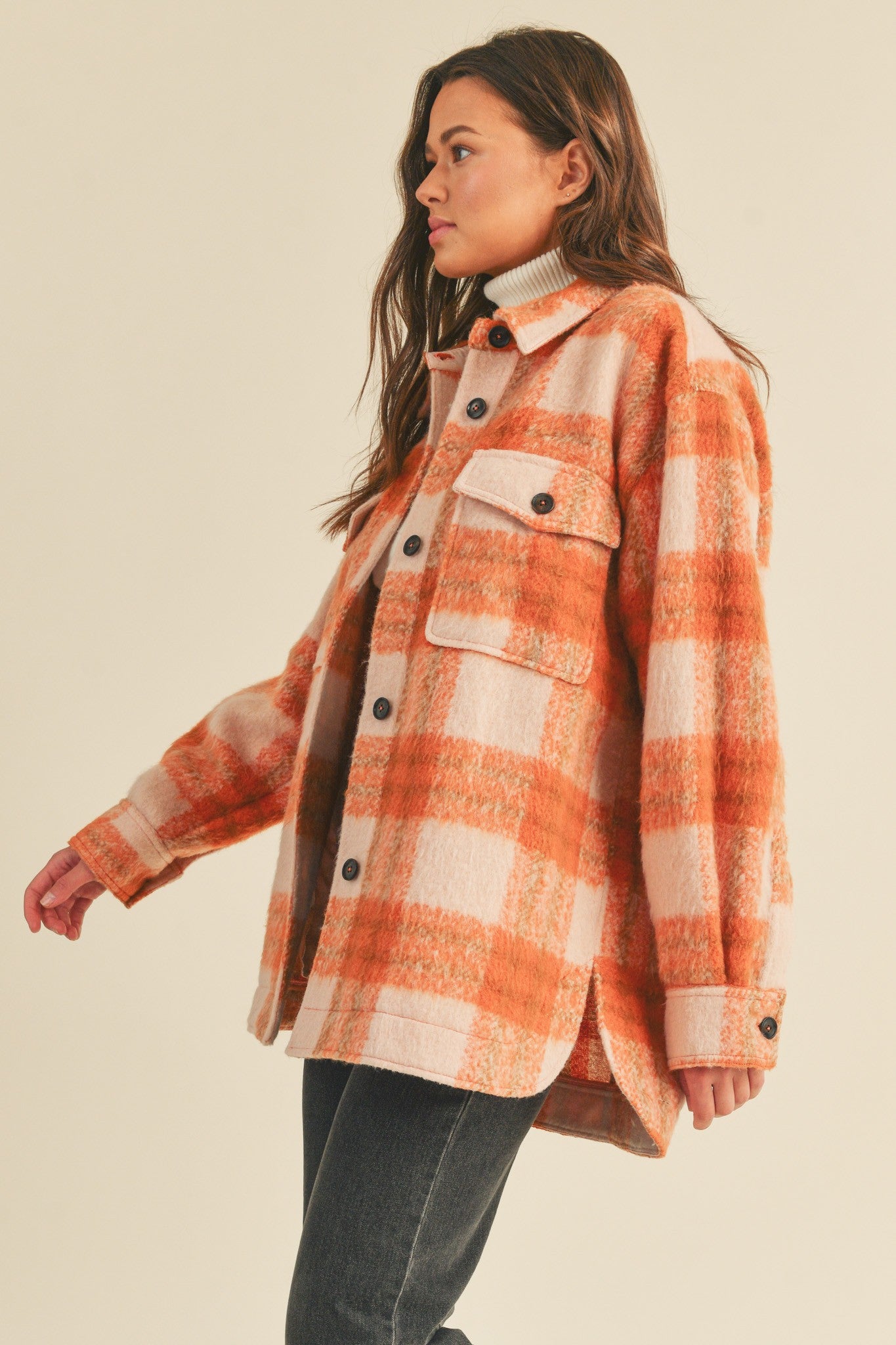 Brushed Plaid Shacket (Orange Mix)